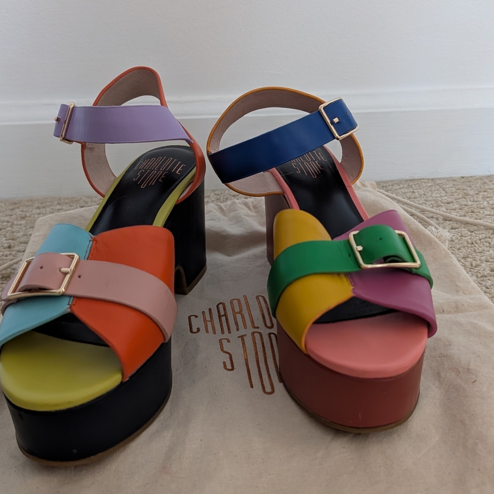 Charlotte Stone, Iconic "Rafi" Multicolor Strappy Platform Sandals - Picture 6 of 11